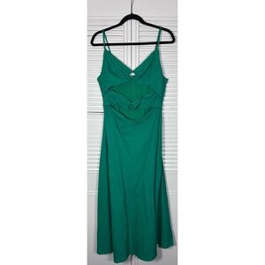 All About May Green Cotton Linen Cutout Ring Midi Dress 10 Cocktail Sundress NEW